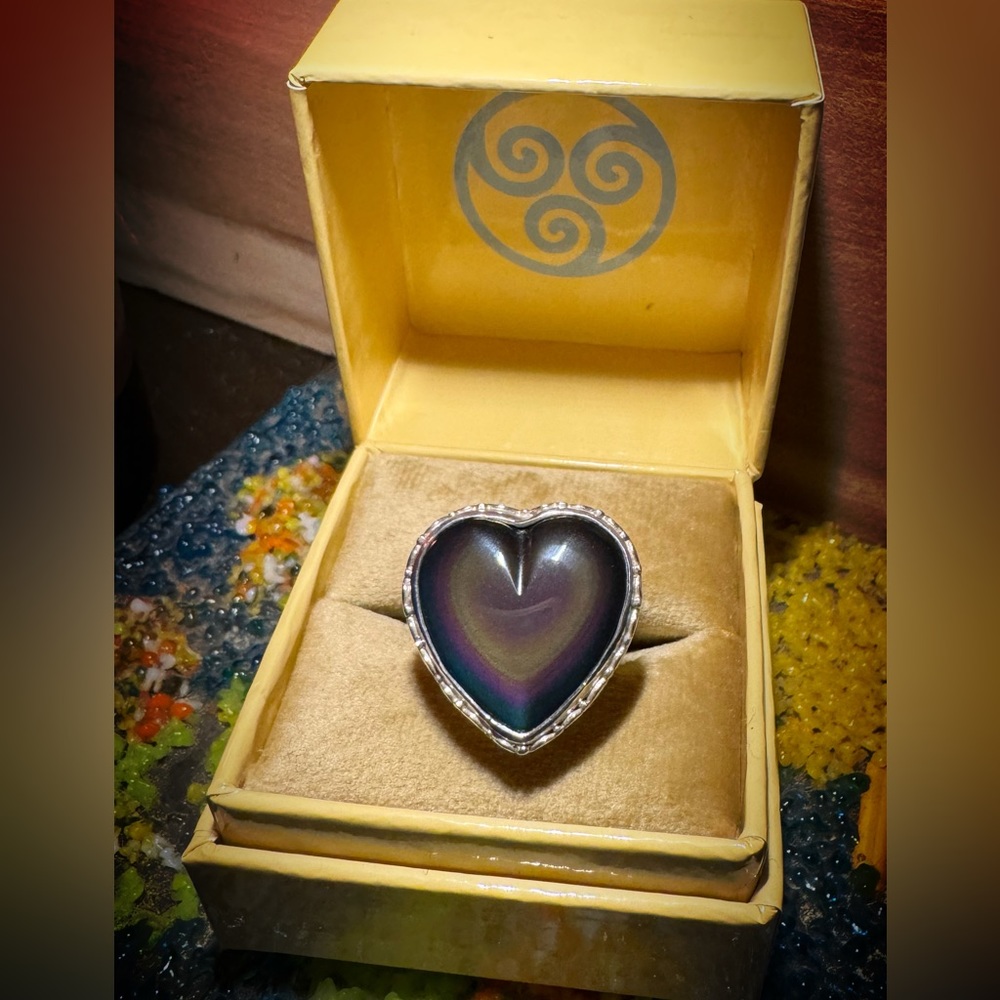 Sajen Silver Rainbow Obsidian Heart Ring in Sterling 925